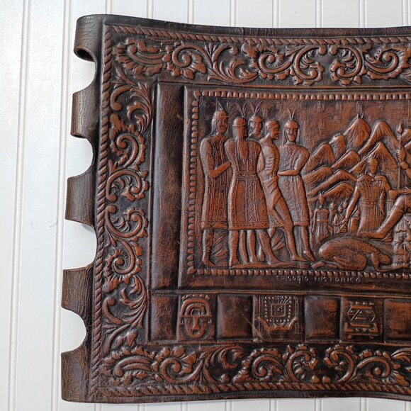 Angel Pazmino Tooled Leather Chair Seat Replacement Part Episodio Historico Vtg - Picture 10 of 16